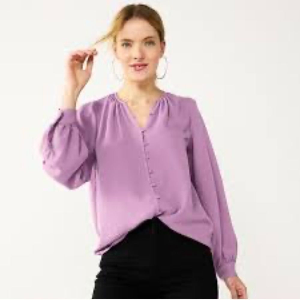 Nine West women’s top 3X button front balloon sleeve tunic boho peasant fairy pu